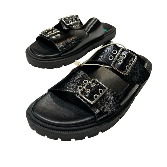 Christian Di Riccio Sandal Womens 8 Black Leather Adjustable Double Buckle Slide - Picture 8 of 8